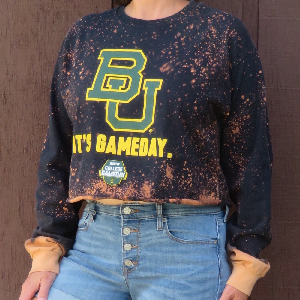 Baylor Gameday Long Sleeve Custom Bleach Tee sz L